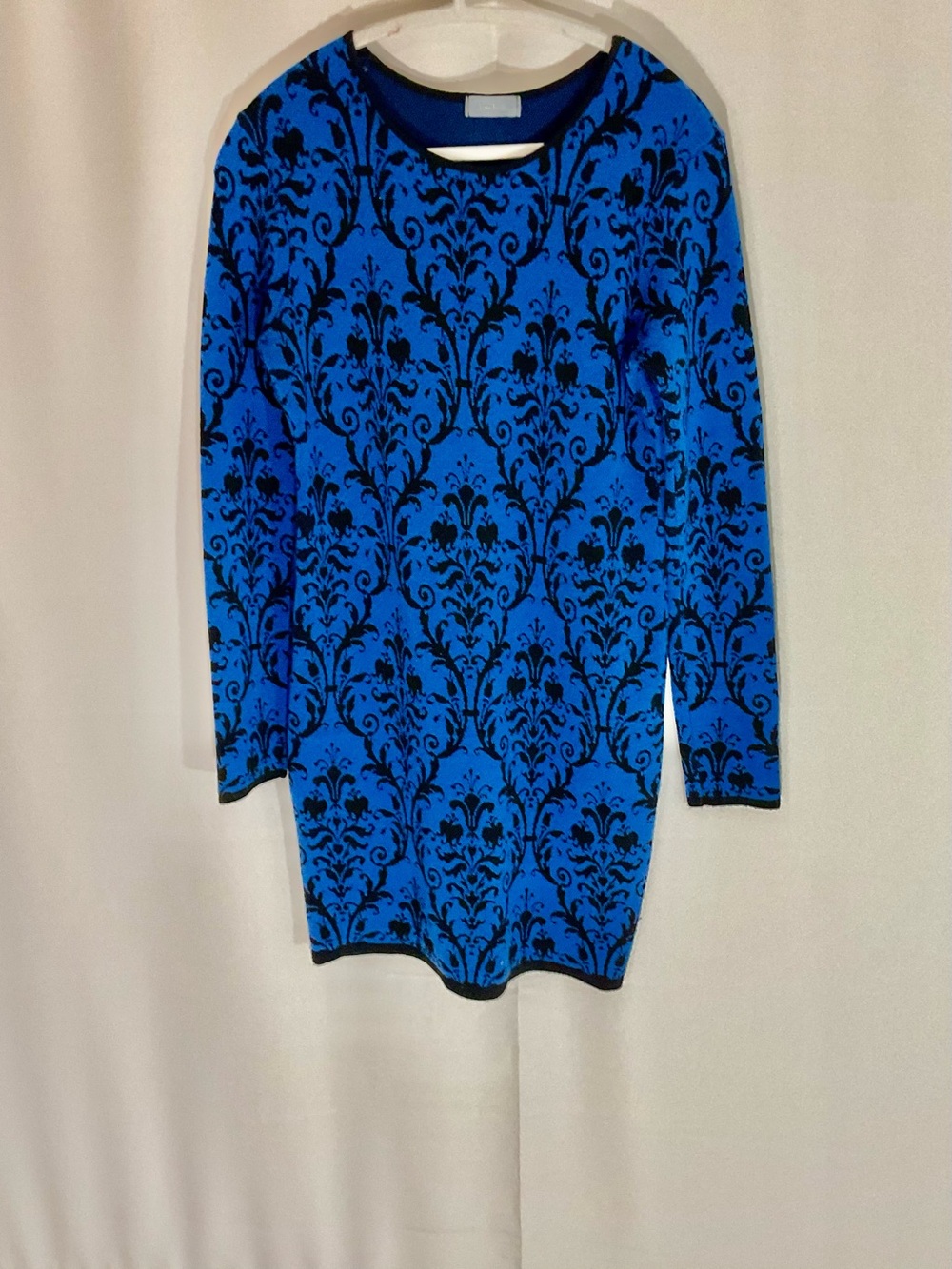 Neiman Marcus Blue and Black Patterned Sweater Dress Size L